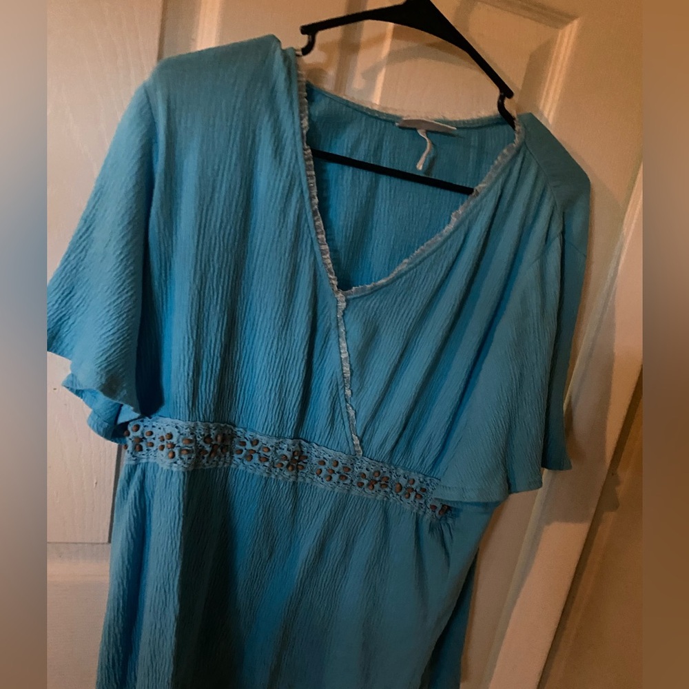Blair Blue Blouse with Lace Detail one size trim